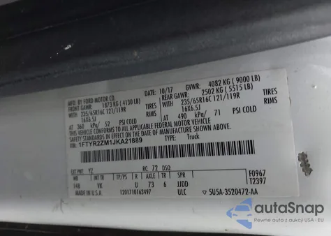 2018 Ford Transit-250 from USA, damaged, VIN 1FTYR2ZM1JKA21889